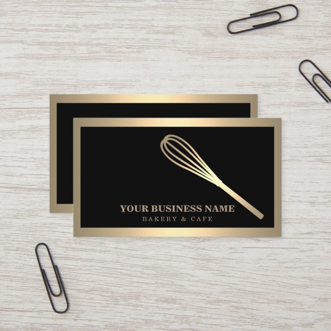 Modern Gold Whisk Bakery Business Card (Front/Back In Situ)