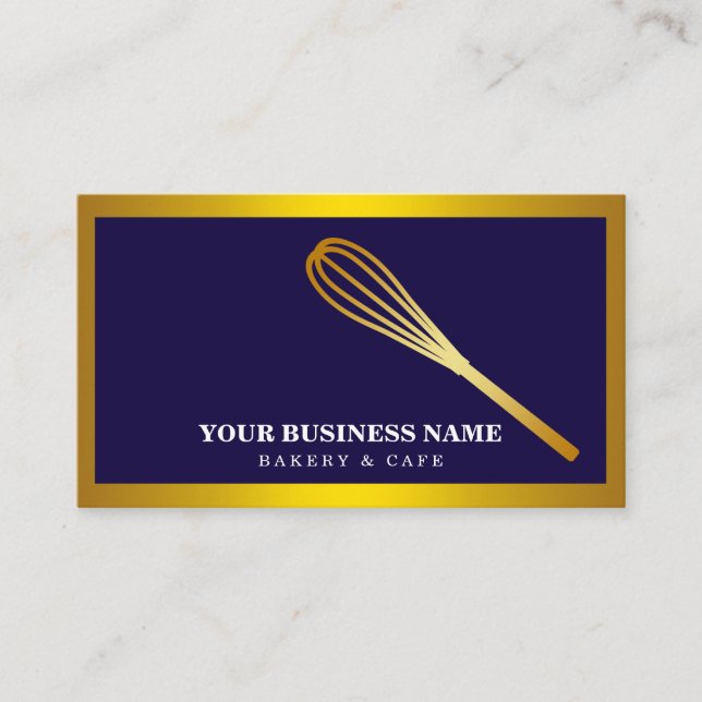 Modern Gold Whisk Bakery Business Card (Front)
