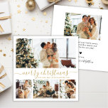 Modern Gold White 4 Photo Collage Christmas Holiday Card<br><div class="desc">Elegant White and Gold 4 Photo Collage 'Merry Christmas' Script Holiday Card. This minimalist holiday card design combines elegance and charm with a whimsical four-photo collage on the front. The 'Merry Christmas' greeting is beautifully hand-lettered in gold color calligraphy, set against a crisp white background. The reverse side features a...</div>