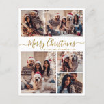 Modern Gold White 5 photo Collage Christmas  Postcard<br><div class="desc">Elegant, Modern Gold and White 5 Photo Collage Holiday Christmas Family Photo Postcards. This festive, minimalist, whimsical five (5) photo holiday greeting card template features a pretty grid photo collage and says „Merry Christmas”! The „Merry Christmas” greeting text is written in a beautiful hand lettered swirly swash-tail font script in...</div>