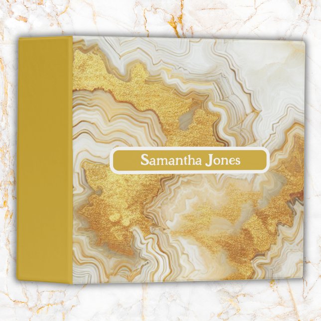 Modern Gold & White Agate Geode Monogram |  3 Ring Binder (Creator Uploaded)