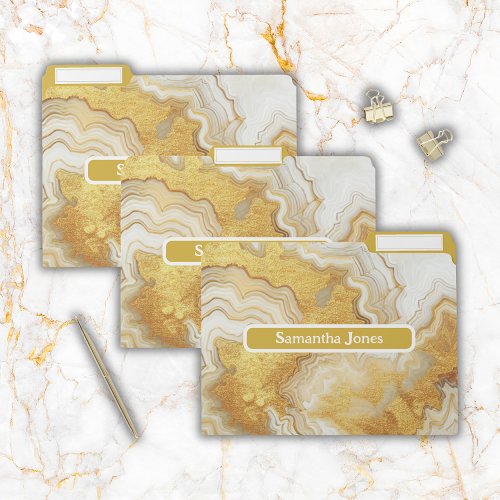 Modern Gold  White Agate Geode Monogram   File Folder