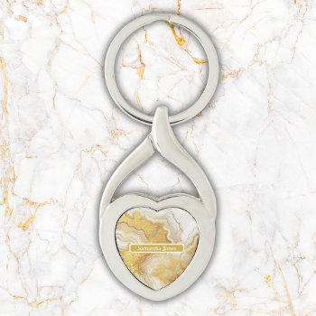 Modern Gold & White Agate Geode Monogram |  Keychain by Megans_Mirrors at Zazzle