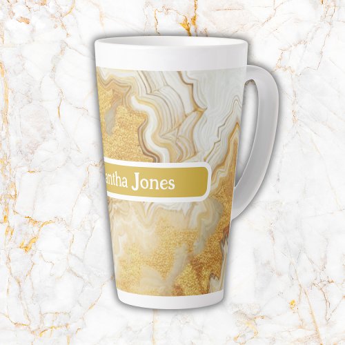 Modern Gold  White Agate Geode Monogram   Latte Mug