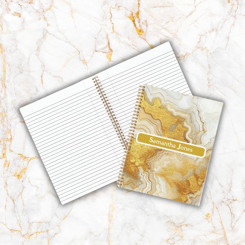 Modern Gold  White Agate Geode Monogram   Notebook