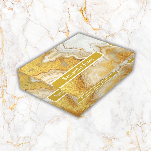 Modern Gold  White Agate Geode Monogram   Paperweight