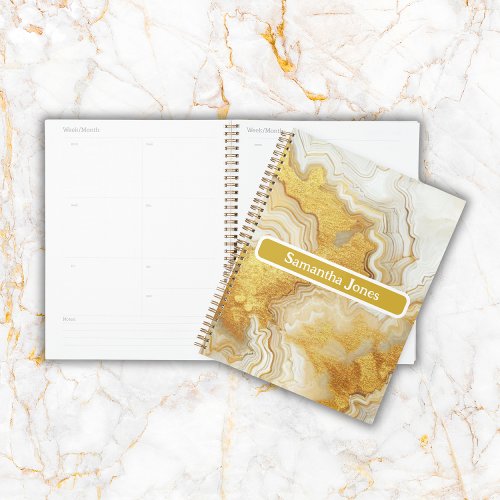 Modern Gold  White Agate Geode Monogram   Planner