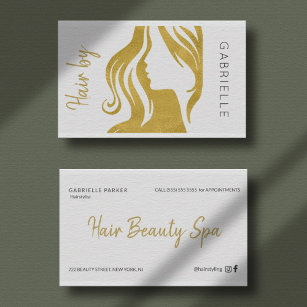 Modern gold white and black script hair stylist business card