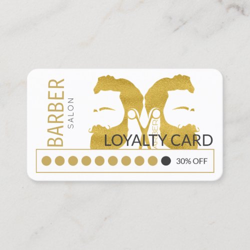 Modern gold white barber shop salon loyalty punch business card