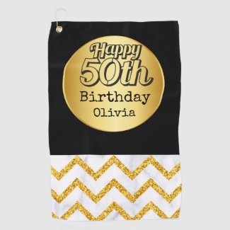 Modern Gold  White Black theme 50th Birthday    Go Golf Towel