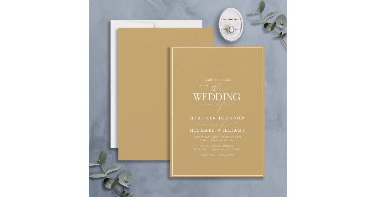 Modern Gold & White Calligraphy Wedding Invitation | Zazzle