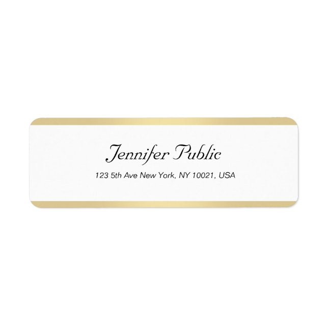 Modern Gold White Chic Hand Script Simple Elegant Label (Front)