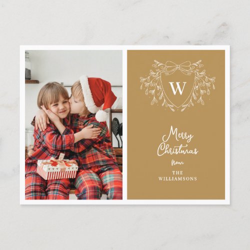 Modern gold  white classy crest photo holiday postcard