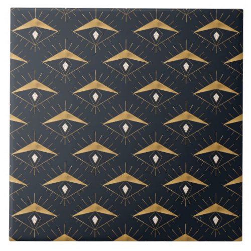 Modern Gold White Diamond Eyes Blue Pattern Ceramic Tile