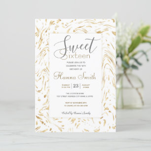 Modern Gold White Dots Wavy Lines Abstract Design Invitation