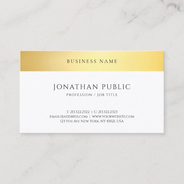 Modern Gold White Elegant Minimalist Template Business Card (Front)