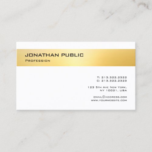 Modern Gold White Elegant Minimalistic Template Business Card