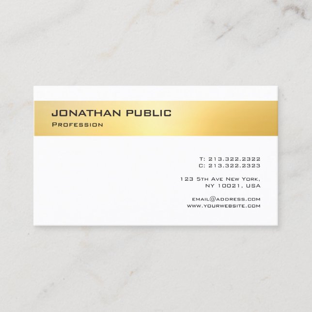 Modern Gold White Elegant Minimalistic Template Business Card (Front)