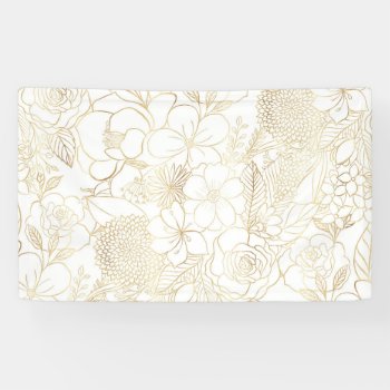 Modern Gold White Floral Doodles Line Art Banner by InovArtS at Zazzle