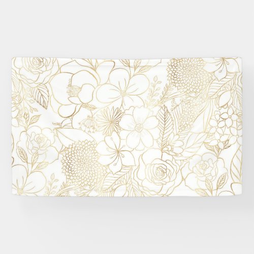 Modern Gold White Floral Doodles line art Banner