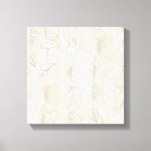 Modern Gold White Floral Doodles line art Canvas Print