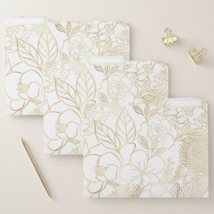 Modern Gold White Floral Doodles line art File Folder