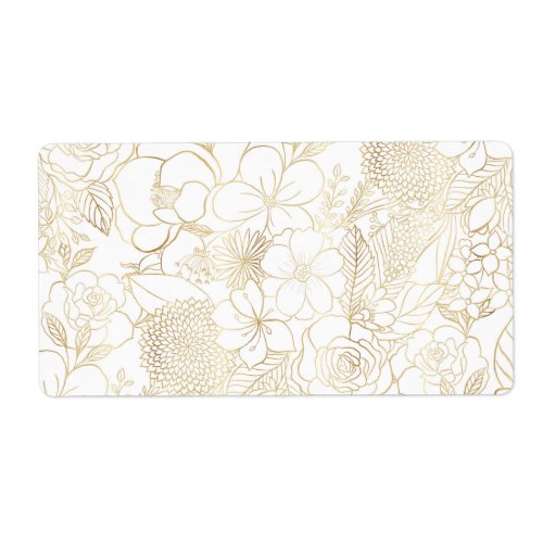 Modern Gold White Floral Doodles line art Label