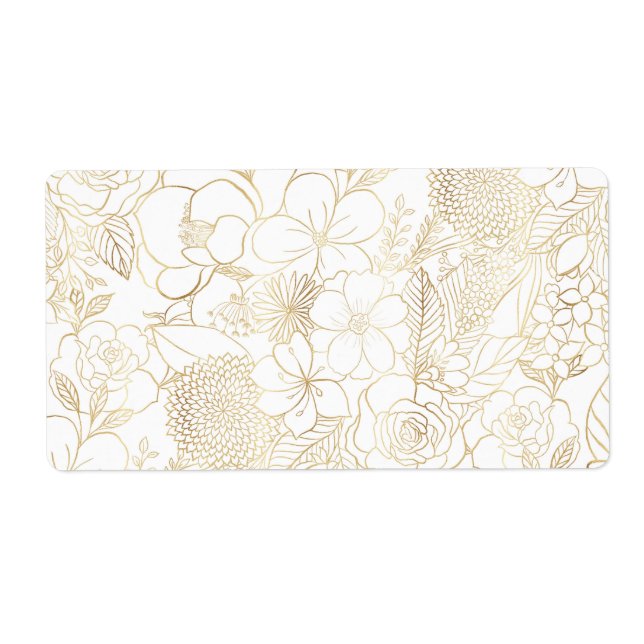 Modern Gold White Floral Doodles line art Label (Front)