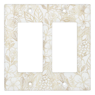 Modern Gold White Floral Doodles line art Light Switch Cover