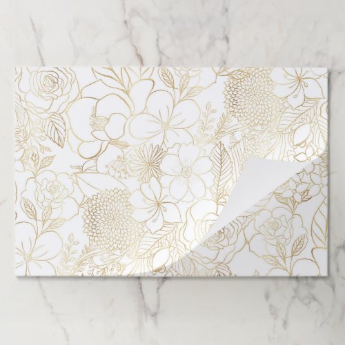 Modern Gold White Floral Doodles line art Paper Pad