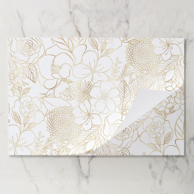 Modern Gold White Floral Doodles line art Paper Pad (Folded)