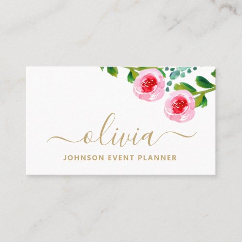 Modern Gold White Floral Wedding Planner  Florist Business Card