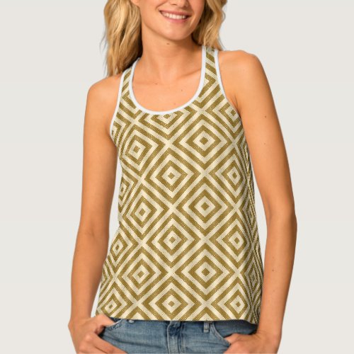 Modern Gold  White Geometric Pattern Tank Top