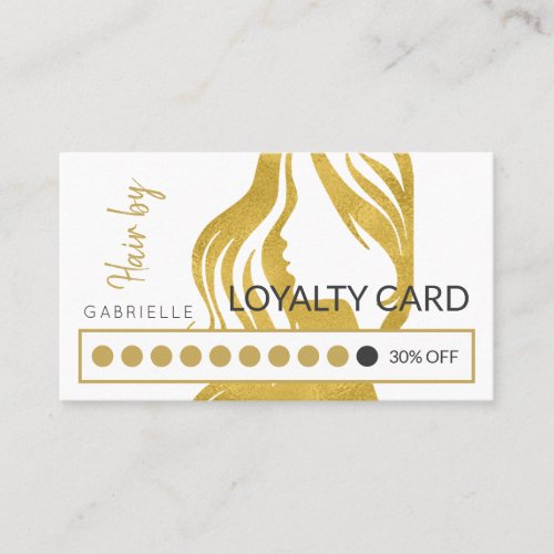 Modern gold white hair salon loyalty punch business card