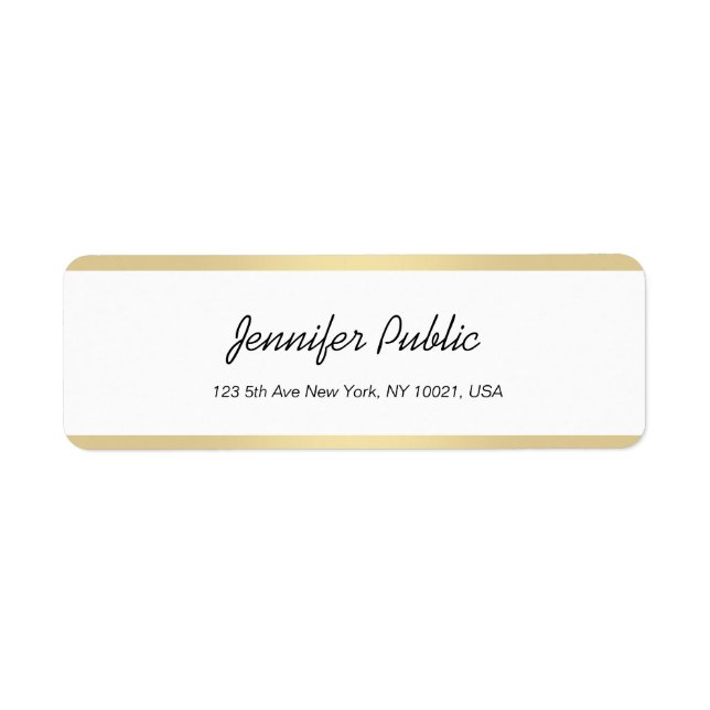 Modern Gold White Hand Script Elegant Minimalist Label (Front)
