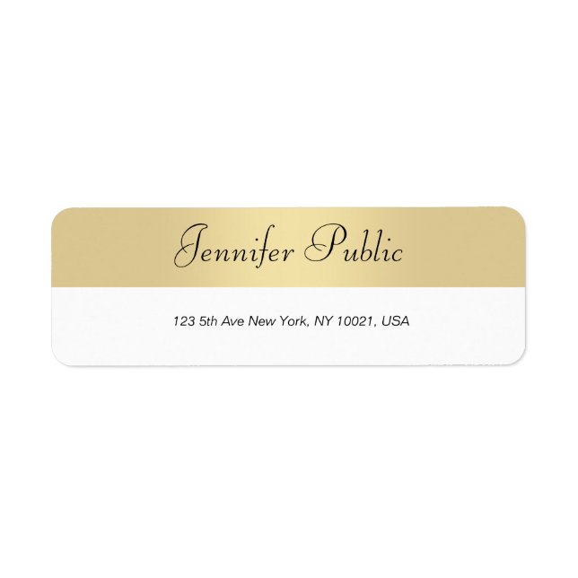 Modern Gold White Hand Script Minimalist Elegant Label (Front)