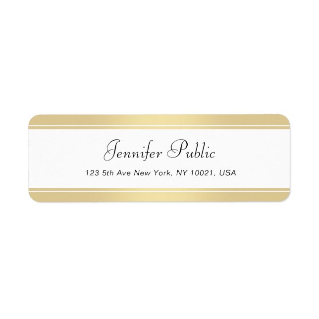 Modern Gold White Handwritten Script Elegant Clean Label (Front)