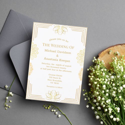 modern gold white indian geometric wedding   invitation