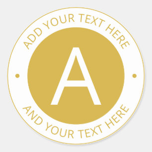 Modern Gold/White Logo Style Monogram Classic Round Sticker
