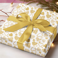 Modern Gold White Love Heart Doodle Pattern Wrapping Paper