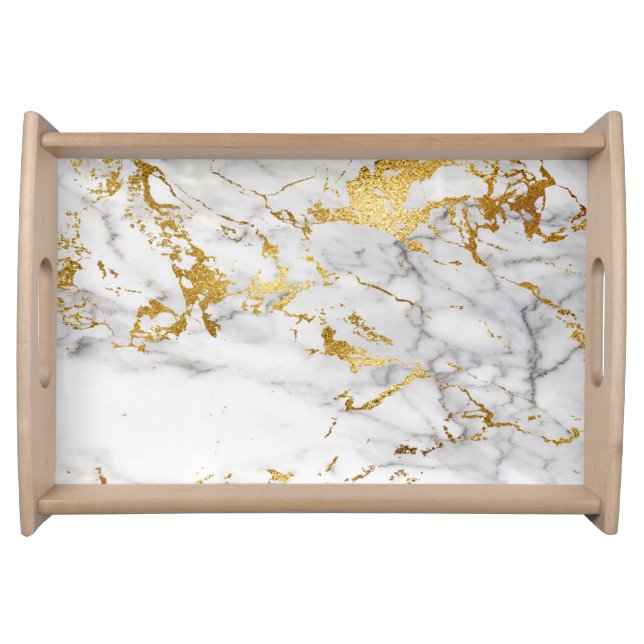 Modern Gold White Marble Pattern Serving Tray (Front)