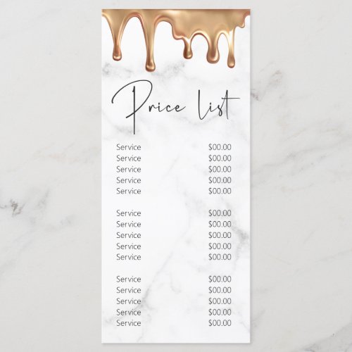 Modern Gold White Marble Salon Beauty Price List Menu