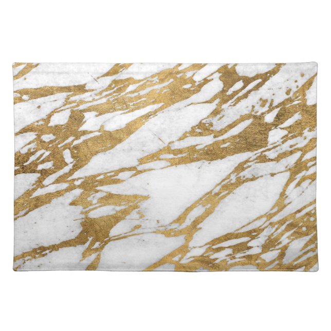 Modern Gold White Marble Stone Chic Pattern Cloth Placemat (Front)