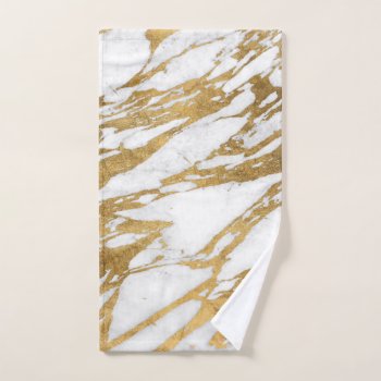 Modern Gold White Marble Stone Chic Pattern Hand Towel by BlackStrawberry_Co at Zazzle