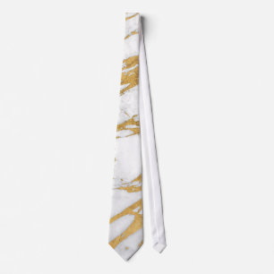 Modern Gold White Marble Stone Chic Pattern Neck Tie