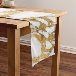 Modern Gold White Marble Stone Chic Pattern Short Table Runner