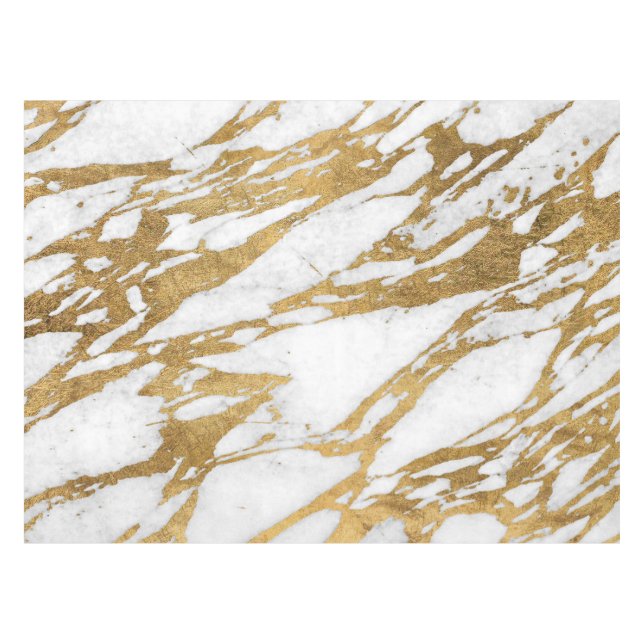 Modern Gold White Marble Stone Chic Pattern Tablecloth (Front (Horizontal))