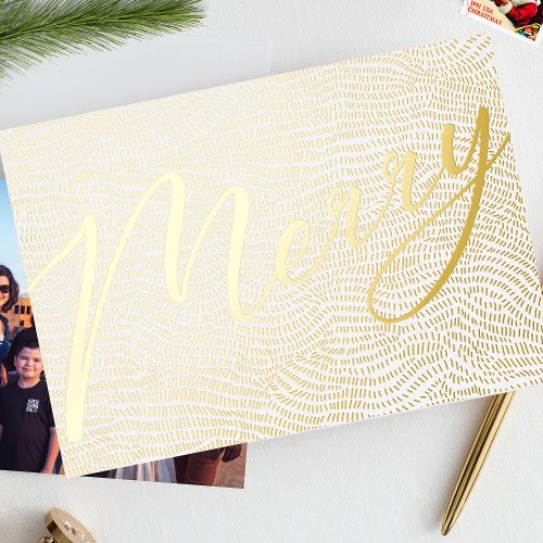 Modern Gold White Merry Christmas Frame Photo Foil Foil Holiday Card