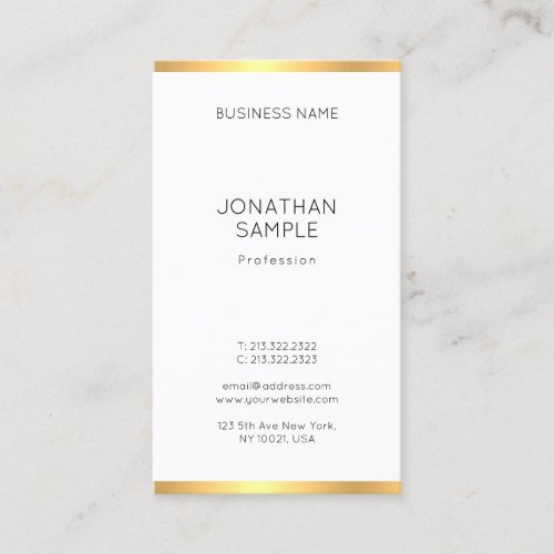 Modern Gold White Minimalist Professional Vertical Business Card