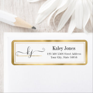 Modern Gold White Monogram Return Address Label